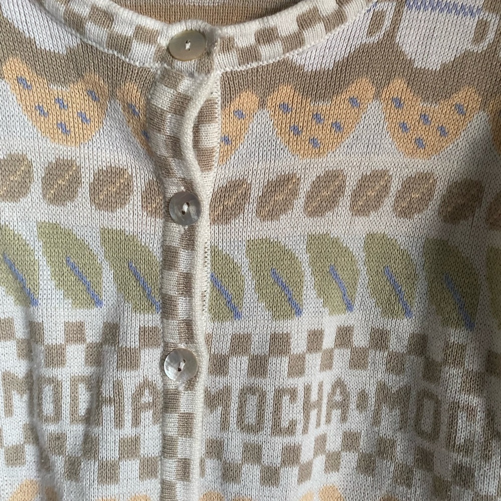 Vintage Eagles Eye Mocha Cappuccino Coffee Cup Novelty Knit Button-Up Sweater S - Picture 5 of 13